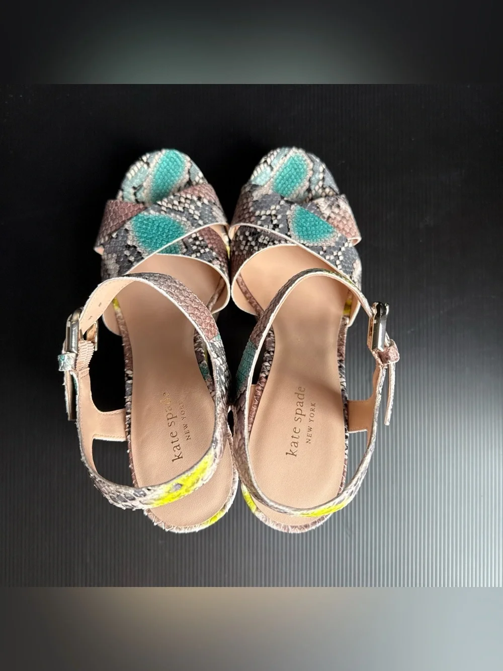 NIB Kate Spade Grace Lemon Sorbet Snakeskin Platform Heels Women’s Size 10